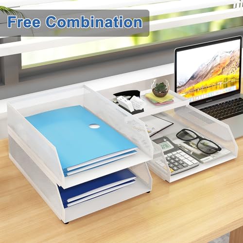 Natwind 3-Tier Stackable Paper Tray, Metal Mesh Desktop Organizer, Paper Sorter, Letter Trays,File Document Storage Rack for for Home, Office, School (White) - color: White, size: 3 tier