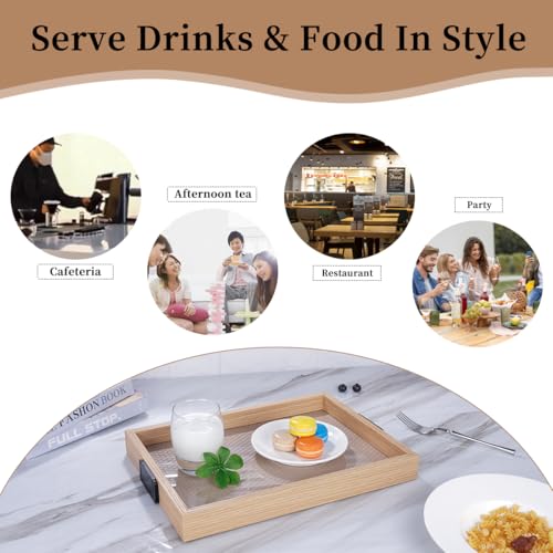 Leather Surface Wood Service Tray with Metal Handle, Decorative Tray，Modern Boho Design ，2-piece Food and Beverage Tray, Coffee Table, Breakfast, Dinner and bar, Kitchen, Party - color: Leather Surface/Large+small