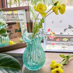QFkris Hand Blown Glass Luminous Vase for Flowers 8" Teal Crystal Bubble Vases for Bouquet Home Decor Decorative Centerpieces Unique Gift for Birthday Housewarming Mothers Day - style: Luminous