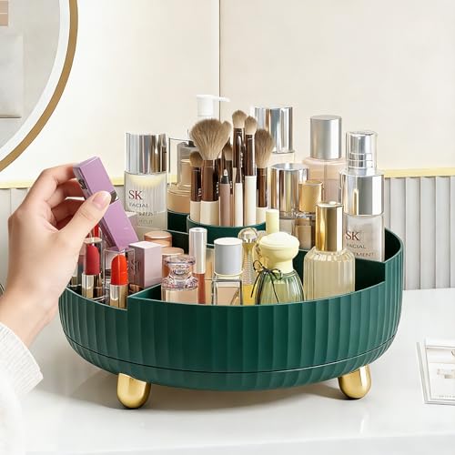 Anyoifax Makeup Perfume Organizer Tray with Divider 360 Degree Rotating Lazy Susan Skincare Lotion Organizer Spinning Cosmetics Storage for Dresser, Vanity, Bathroom Countertop, Large Teal Green - color: Teal Green+Divider, size: 11 "