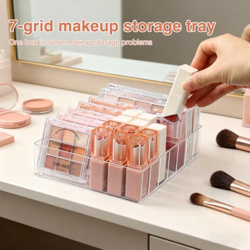Makeup Organizer for Eyeshadow Palette and Lipstick Organizer, 7 Section Divided Makeup Palette Organizer for Lipstick Highlighter, Skincare Cosmetic Display Cases for Bathroom - style: 1-Pack