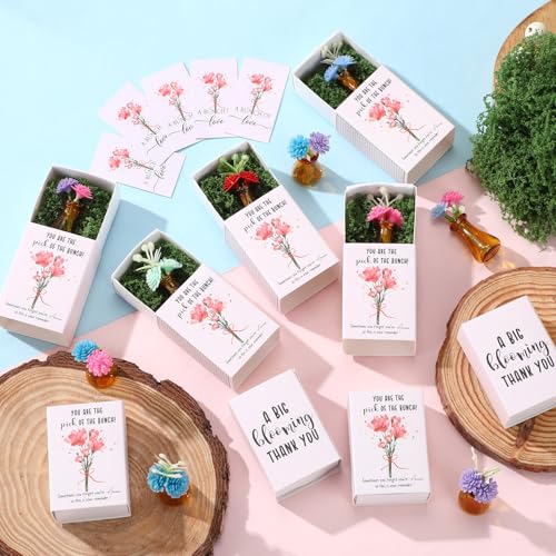 24 Sets Mother's Day Bulk Gifts for Women Teacher Nurse Appreciation Positive Mini Bud Vases with Flower Office Desk Decor Mini Box Breathing Thank You Gifts for Graduation Coworker Staff (Tan) - color: Tan