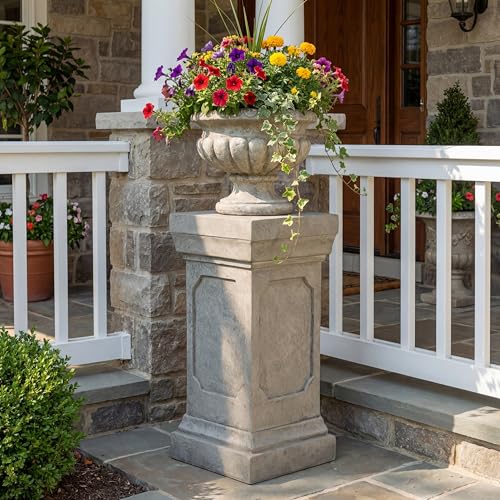 Christopher Knight Home Classic Square Flower Stand 19.25" Pedestal Plant Stand Indoor Outdoor Display Table for Ferns Orchids Sculptures with MGO Construction Brushed Finish, Light Gray - size: 19.25"