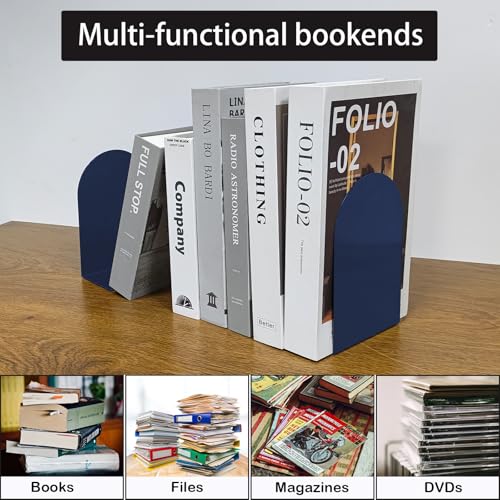 MerryNine Metal Book Ends, 4 Pack Blue Bookends for Shelves, Book Holder for Heavy Books, Book End for Kids Books, Decoration Bookend for Home Office - color: Blue