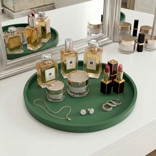 Round Tray Silicone Green, 10.6 Inch Bathroom Tray Countertop Decor, Vanity Trays for Bathroom Organizers, Waterproof Bathroom Tray for Counter, Decorative Coffee Table Tray - color: Green, size: 10.6"