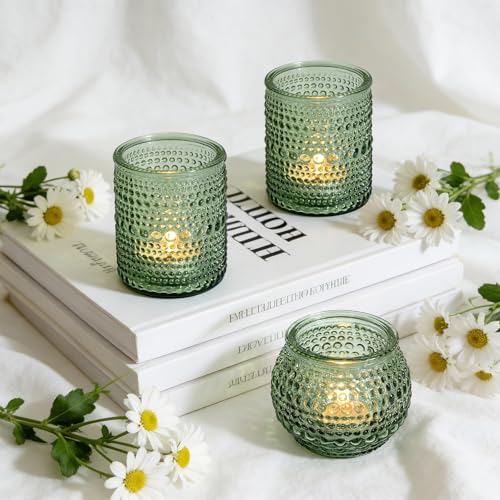 Rubtlamp 24Pack Green Votive & Tea Light Candle Holders with Dot Design, Glass Candle Holder for Table Centerpiece, Wedding, Baby Shower, Home Decorations - color: Green