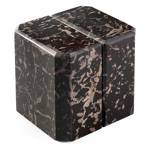 BCS Italy Natural Marble Bookends for Shelves, 7lbs Decorative Book Ends for Heavy Books, Athenian Column Stone Book Holders, Office Bookshelf Stopper Decor for Books, CDs, Video Games (Nero Portoro)