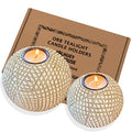 Luca Orb Tea Light Candle Holders (Gift Boxed Set of 2) Grid Pattern, Beige and White - color: Beige and White