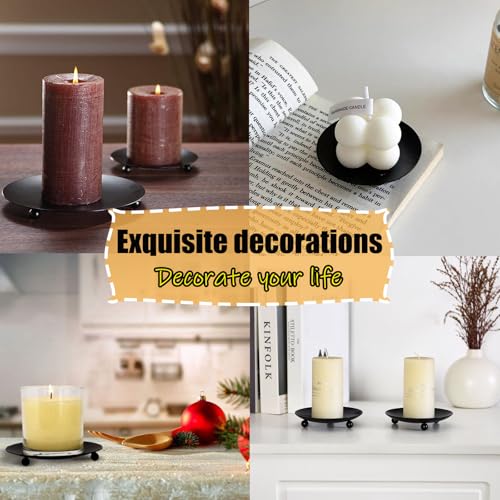 2Pcs Iron Plate Candle Holder Set - 3.54 Inch Decorative Pedestal Candles Stands for Home, Wedding, and Birthday Parties - Elegant Black Candle Holders for Stylish Décor - color: Black, size: Medium