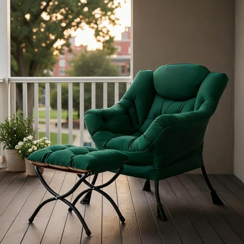 Tiita Lazy Chair with Ottoman, Green Modern Large Accent Chair, Comfy Leisure Sofa Armchair with Ottoman, Reading Chair with Footrest for Bedroom, Living Room, Dorm Rooms, Green - color: Peach Skin Green