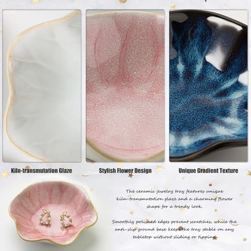 Jewelry Tray,Ring Dish,Ceramic Trinket Tray,Key Bowl,Decorative Plate,Necklace Earrings Ring Holder for Mom Friends Sister Daughter (White) - color: White