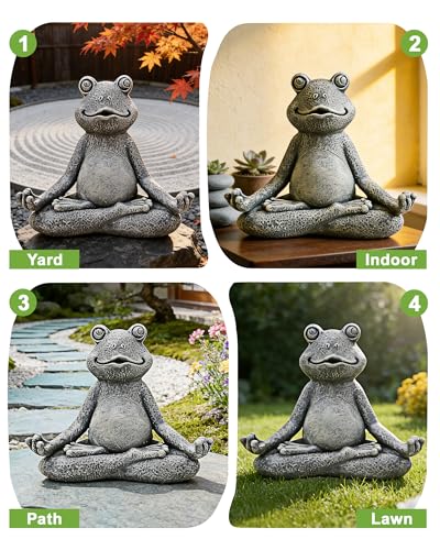 Nacome Meditating Frog Miniature Figurine, Zen Yoga Frog Statue Ornament - Indoor/Outdoor Garden & Home Decoration, 5 inch (Grey)