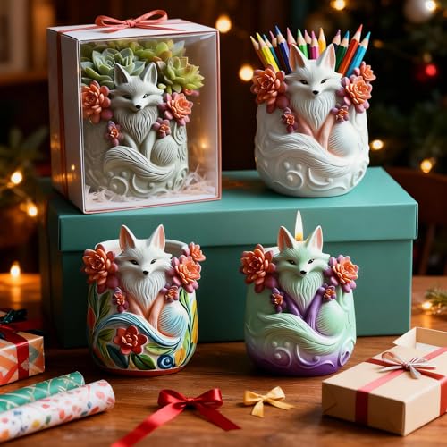 1 Pc Fox Resin Storage Box Silicone Mold Animal Flower Pot Epoxy Jar Candle Mold for DIY Crafts Candlestick Home Decoration Plaster Cement Concrete Craft Soap Thanksgiving Party Favors - color: Fox Resin Mold