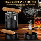 XIFEI 8-in-1 Desktop Cigar Lighter Kit, 4 Jet Flame Torch Lighter with V Cutter Guillotine, Punch, Holder, 3 Draw Enhancer Tools, 3 Ashtrays, Cigar Accessories for Home, Office, Bar & Gifts (Black) - color: Black