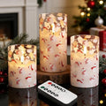 Eywamage Christmas Glass Flameless Pillar Candles with Remote, Flickering LED Battery Candles Bear Holiday Winter Table Decor Gift Set of 3 - color: Bear