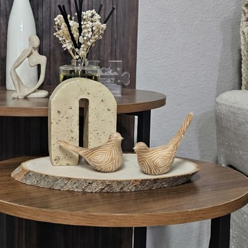 Lewtemi 2 Set Large Bird Figurines Home Decor 4.5'' 6.1'' Resin Birds Statue Modern Wood Look Bird Figurines Animal Decor Sculptures for Living Room, Home, Office, Mothers Day