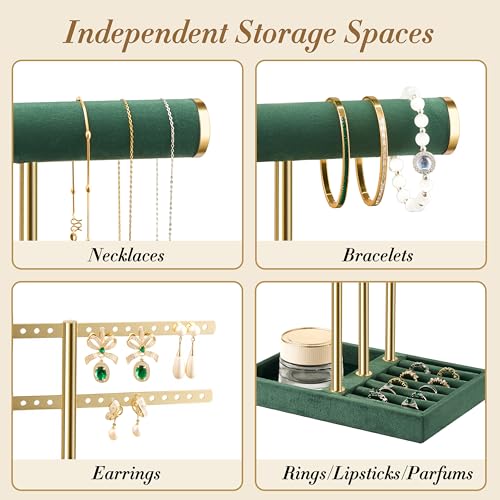 bussdis 3 Tier Bracelet Holder Display - Detachable T Bar Dark Green Velvet Bracelet Holder, Jewelry Holder Organizer for Bracelet, Necklace, Earrings, Rings - color: Dark Green, size: Standard