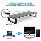 Type-S Black Tempered Glass Monitor Stand, TV, Laptop, Computer, All-In-One Desktop, Printer Riser [21.75 x 8.25 x 3.25 Inches]