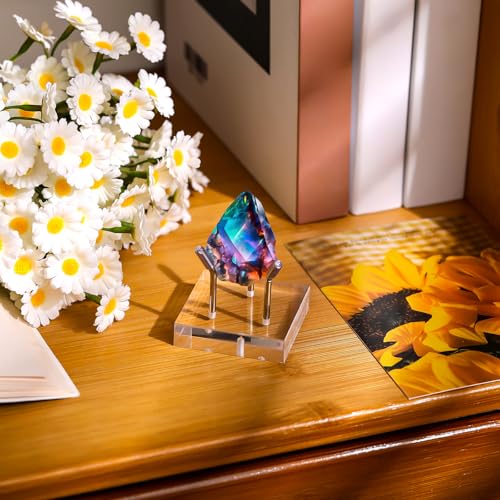 Weysat 4 Pack Clear Acrylic Display Stand, Metal 3 Peg Rock Display Easel Stands for Fossil Coral Crystal Geodes Rock Mineral Agate Small Collectibles Acrylic Holder(2”x2”x2”,Silver) - color: Silver, size: 2”x2”x2”