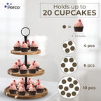 Perco 3 Tier Wooden Cupcake Stand, Acacia Wood Tiered Display Stand for 20 Cupcakes – Rustic Dessert Table Display Set, Tiered Serving Tray for Weddings, Birthdays, Baby Showers & Events - color: Acacia Wood