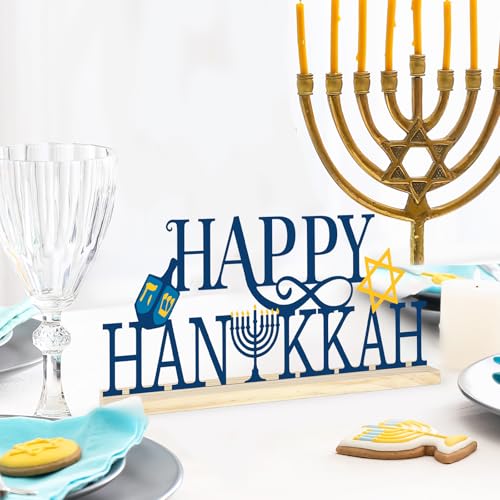COCHIE Metal Happy Hanukkah Sign, Chanukah Menorah Turkey Table Centerpieces Decorations for Home, Office, Shelf, Mantel, Indoor, Jewish Festival Candles Party Supplies Decor (Hanukkah) - style: Hanukkah