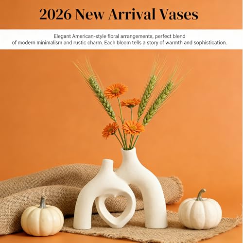 Lvases Modern Ceramic Vase, Snuggle Heart-Shaped Abstract Sculpture Vases, Minimalist Boho Home Decor for Living Room Shelf & Table Centerpiece Decorative Vase (Milky White) - color: Milky White