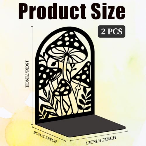 Mushroom Book Ends Design, Metal Bookends for Decorative Books, Heavy Duty Bookends for Shelves, 3.5"x4.7"x7.1" Book Stopper for Home Office School Bookshelf Decor - style: Mushroom