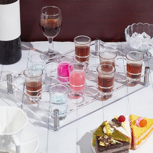 NBEADS 24 Shot Glass Tray Holder, Clear Bar Acrylic Shot Glasses Holders Wine Cup Serving Tray Cups Organizer Shot Glass Display for Party Bar Club, Hole: 1.7 Inch - color: Clear