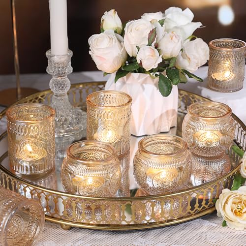 DARJEN 12Pcs Gold Votive Candle Holders - Glass Candle Holder for Table Centerpiece, Tea Lights Candle Holders for Home, Party & Wedding Shower Decoration - color: Gold, size: 12 PCS