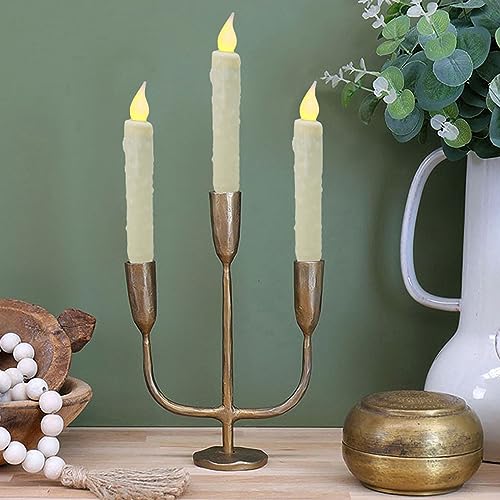 CVHOMEDECO. Real Wax Hand Dipped Battery Operated LED Timer Taper Candles Country Primitive Flameless Lights Décor, 6-3/4 Inch, Ivory, 3 PCS in a Package - color: Ivory 3 Pcs