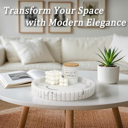 LIN CHUAN Decorative Coffee Table Tray, 11" Round Resin Coffee Table Centerpiece Tray for Home Decor, Modern Organizer for Living Room, Console or Dresser, Marble White - color: Marble White