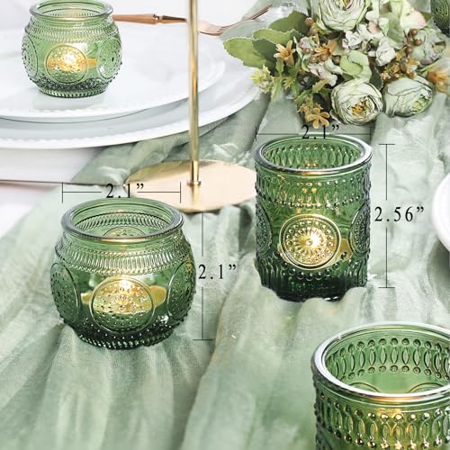 36 Pcs Green Candle Holders Bulk for Wedding Table Centerpieces - Assorted Glass Tea Light Holders for Vintage Wedding Table Centerpieces, Bridal or Baby Shower Decoration - color: Green