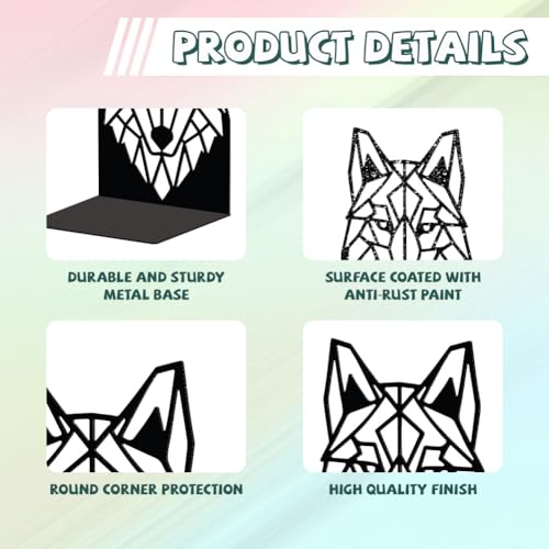 Peacoblue Metal Bookends for Shelves, Modern Decorative Heavy Duty Study Book Support Stoppers for Office, Desk, Shelf, Room 5.3"x4.3"x7.5" Cast Iron Simple Tall Bookends, 1 Pair (Geometric Wolf Head) - style: Geometric Wolf Head