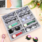 Batiyeer Sunglasses Organizer Storage Tray 10 Grids Eyewear Watch Holder Display Stackable Ice Velvet Tray Women (Gray,2 Pcs) - color: Gray