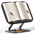 SupeDesk Book Stand for Reading, Adjustable Book Holder with 360° Rotating Bases, Foldable Designs, and Elastic Clips, Multifunctional Display Stand for Recipe, Cookbooks, Magazines, Tablets, Laptops - color: Black Wood