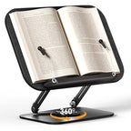 SupeDesk Book Stand for Reading, Adjustable Book Holder with 360° Rotating Bases, Foldable Designs, and Elastic Clips, Multifunctional Display Stand for Recipe, Cookbooks, Magazines, Tablets, Laptops - color: Black Wood