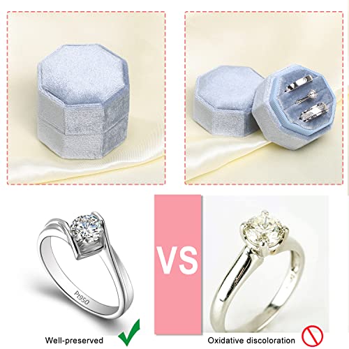 WantGor Velvet Ring Box, 3 Slots Jewelry Ring Gift Box Vintage Ring Display Holder Case for Wedding Ceremony Proposal Engagement (Blue) - color: Blue