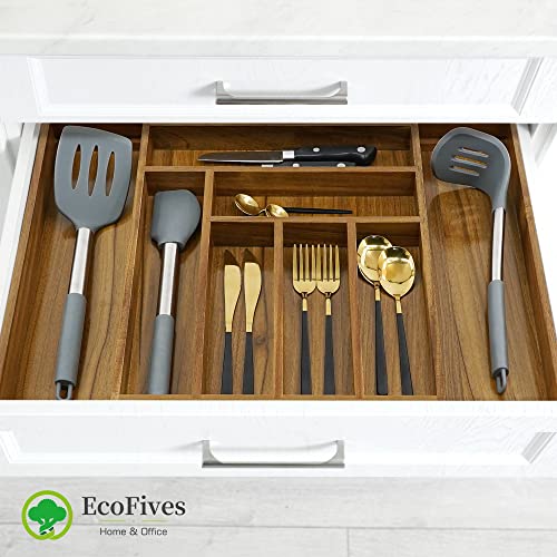 Luxury Acacia Kitchen Drawer Organizer - Silverware Organizer - Utensil Holder and Cutlery Tray with Grooved Drawer Dividers for Flatware and Kitchen Utensils (8 Slot), 17*12.4*2 inch - size: 8 Compartments