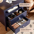 Huuger Blue Nightstand Set of 2, Night Stand with Charger Station, Bedside Table with 2 Drawers, Bed Side Tables for Bedroom, Modern Nightstands, Metal Knobs, Painted Surface - color: Blue