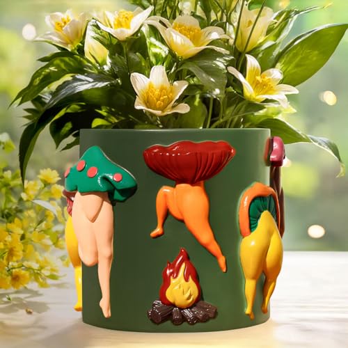 GUGUGO Mushroom Female Body Planters, Unique Dancing Lady Flowers Planter, Cute Quirky Butt Plant Pots for Indoor Plants, Funny Succulent Flower Pot for Home Decor, Eclectic Aesthetic Gift, Green - color: Grass Green, size: 5Inch