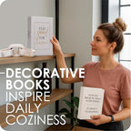Modern Decorative Books Set of 2 Premium Linen Hardcover Faux Book Box with Reliable Magnetic Closure & Paulownia Wooden Chain