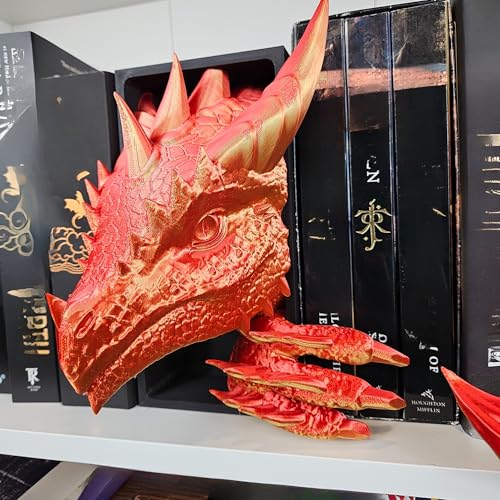 Dragons Awakening Book End – Fantasy Book Nook Insert for Dragon Readers – Unique Home Decor for Bookshelves & Libraries (Head and Tail - Sun Dragon) - color: Head and Tail - Sun Dragon