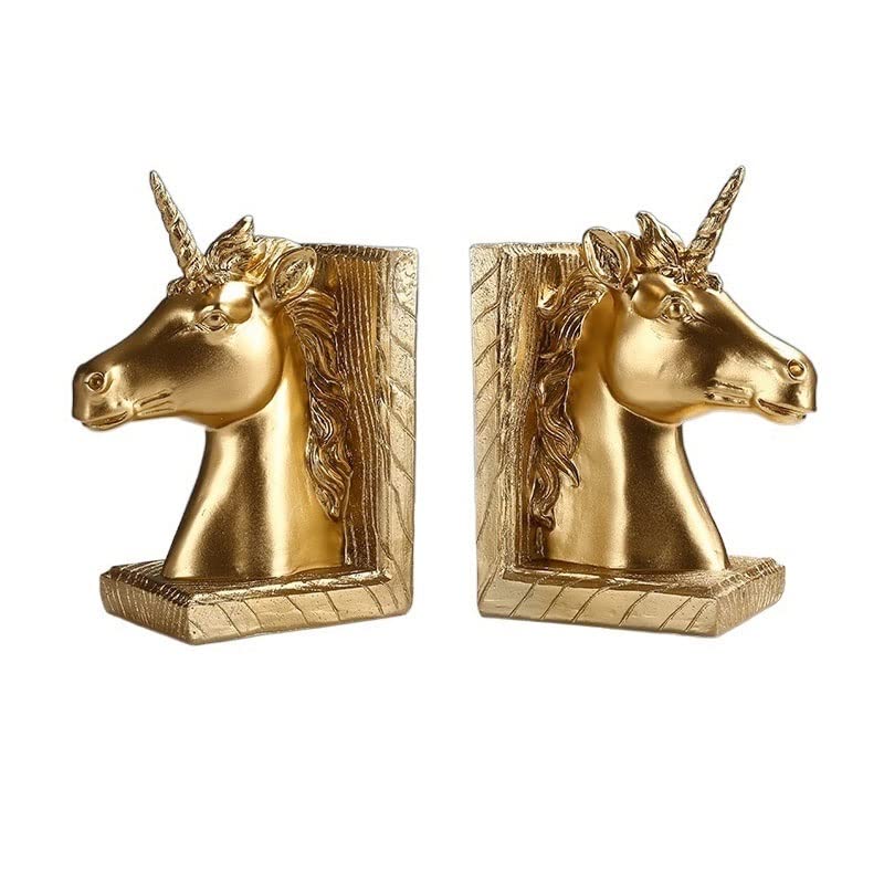 Decorative Bookends Decorative Bookends Creative Horse Head Shape Ornaments Handmade Light Luxury Bookends Office, Study Books Rely on Handicrafts Book Stopper/Holder (Color : Gold) - color: Gold
