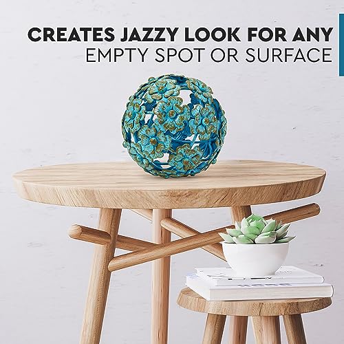 Everydecor Metal Decorative Sphere for Home Decor - Decorative Balls for Shelves, Centerpiece Bowls, Bookshelf - Decoration Orbs Accents for Living Room, Bedroom - Antique Blue Shelf Spheres - color: F. Blue, size: 4 Inch