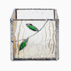 Handmade Windproof Stained Glass Cube Candle Holder - 5-Sided Floral & Leaf Design for Altar, Prayer, Windowsill - Sacred Gift for Christians, Mom, Christmas & Easter (Leaf) - color: Leaf