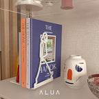 ALUA - Metal Bookend Modern Line Art Design Heavy-Duty and Scratch-Resistant Space-Saving Organizer (A, White)