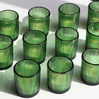 VOHO 12pcs Candle Holder Ribbed Glass, Green Votive Candle Holders for Wedding Party Table Centerpieces, Glass Tealight Candle Holder for Birthday Gift(2.1'' x 2.6'', Green) - color: Green