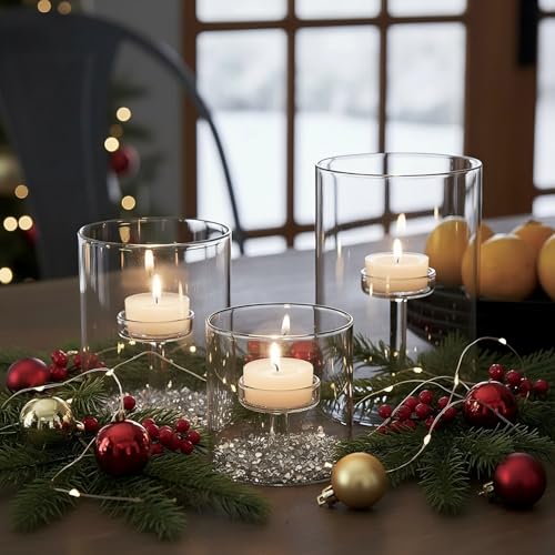 Set of 3 Cylinder Glass Decorative Hurricane Candle Holder Clear Votive Candle Holders Table Centerpieces for Dining Room Wedding Parties Home Decorations - size: Size.01