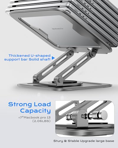 Adjustable Laptop Stand for Desk with 360 Base, Ergonomic Laptop Riser, Mount, Holder Notebook Computer Stand for MacBook Air Pro, HP, Dell, XPS, HP 16" Laptops - Gray - color: Gray