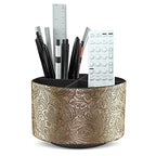 lizimandu Round Leather Art Supply Organizer,Remote Control Holder,360 Degree Spinning,Multi-Functional Pencil Holder,4 Compartments Desktop Stationary Organizer(1-Gold) - color: 1-Gold